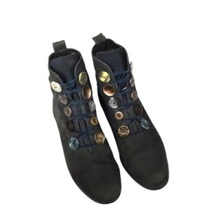 LJ Simone Style Vintage Navy Blue Button-Accent Boots Shoes 7.5